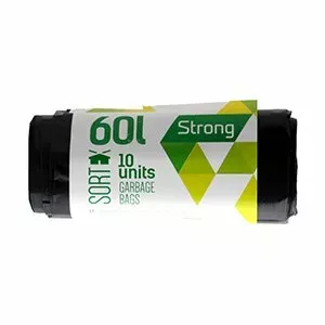 Trash bags Sortex 60L, 10 pcs, 30 µm black LDPE, 60 x 75 cm