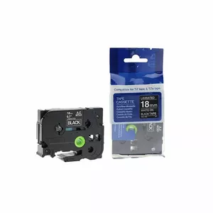 Etiķešu lente prc tape TZE345 18 mm x 8 m — baltas rakstzīmes uz melna fona