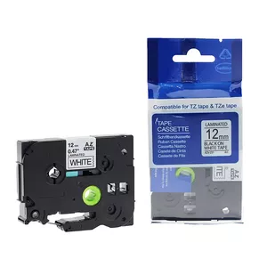 Etiķešu lente prc tape TZE-231 12 mm x 8 m melns uz balta priekš etiķešu printeriem
