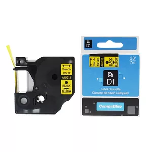 Marķēšanas lente prc tape D1 12 mm x 7 m — melns uz dzeltena