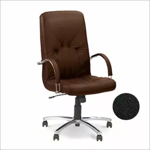 Biroja krēsls nowy styl Manager TILT CHR68 — melna āda, ergonomisks grozāmais krēsls