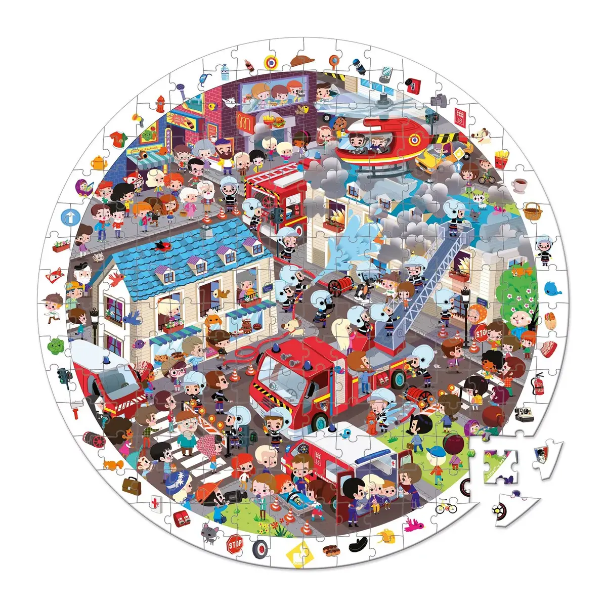 Puzzle JANOD Round Observation Puzzle Firemen Photo 2
