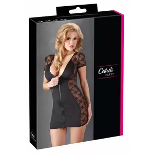 Женское платье на молнии cottelli collection 27136401041, размер L, прозрачные боковые вставки из кружева, короткие рукава, двухсторонняя передняя молния