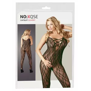 Catsuit Mandy Mystery 25500081141 Black XXL-XXXL lace, open crotch, with feet, 100% polyamide