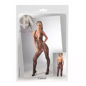Catsuit mandy mystery Mandy Mystery L/XL Black – net fabric, halterneck, crotchless, footed, 100% polyamide