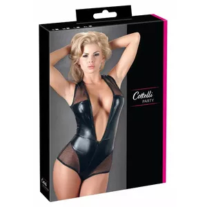 Body cottelli collection L Black 26409701041 – sheer net and wet-look bodysuit, size L, 60% polyamide