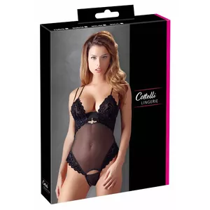 Body Cottelli Collection 75B/S Black – women's powernet string body, underwired shelf bra, removable straps and crotch panel