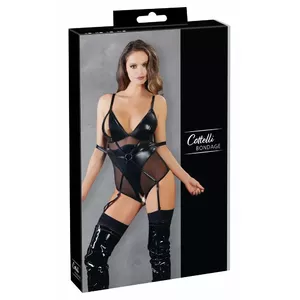 Body bondage bodywear Cottelli Collection S Black with central ring, 2-way crotch zip, adjustable straps