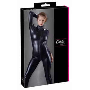 Комбинезон Cottelli Collection XS чёрный, длинные рукава и штанины, 92% полиэстер 8% спандекс, двухзамковая молния