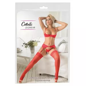 Полупрозрачные чулки до бедра cottelli collection 02323510000, красные, 20 ден, 95% полиамид/5% спандекс, верх 7 см