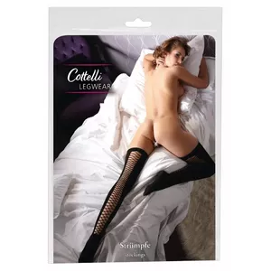 Чулки до бедра cottelli collection 02325720000, размер S/M, чёрные, сетчатый рисунок, 100% полиамид