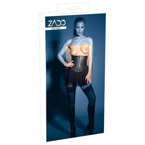 Leather corset ZADO 66 cm Black with front zip and back lacing, lamb nappa, 100% cotton lining