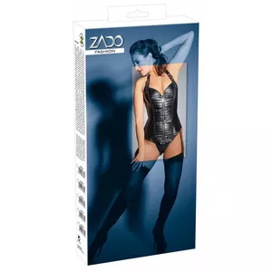 Leather corsage ZADO XL Black – lamb nappa, full-length zip, front buckles, back lacing, adjustable straps