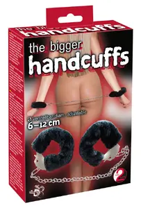 Metal handcuffs you2toys Furry Black with removable plush covers, adjustable Ø 7.4 cm, chain 44 cm