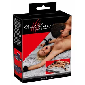 Набор фиксаторов Bad Kitty Metal Black — 4 мягких манжеты, 2 × 320 см ремня под матрас, соединитель 180 см