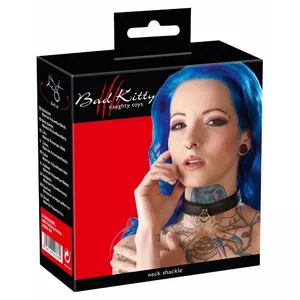 Бондажный ошейник Bad Kitty Leather Black, искусственная кожа 49 x 2,5 см, полиуретан с металлическим кольцом