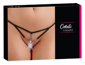 Тонг Cottelli Collection String Starfish S/M регулируемый размер, мягкая полиамидная ткань, открытая шаговая зона с украшением-жемчуг