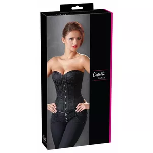 Corset cottelli collection XL Black Corsage with brocade pattern, shaping bones, removable suspender straps