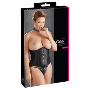 Underbust corset Cottelli Collection XL Black — open cup, front hook fastening, back lacing, 100% polyester, cotton lining
