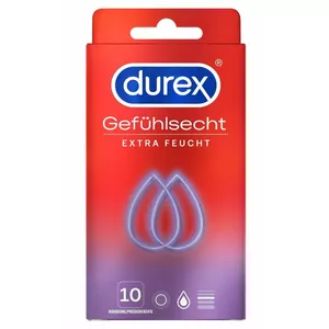 Condom Durex Gefühlsecht Extra Feucht – 10 pcs, extra lubrication, nominal width 56 mm, silicone-based lubricant, natural rubber latex