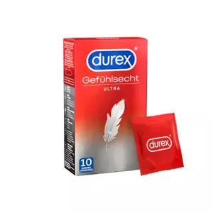 Male condom Durex Gefühlsecht Ultra Thin pack of 10, teat-ended, nominal width 56 mm, silicone-based lubricant