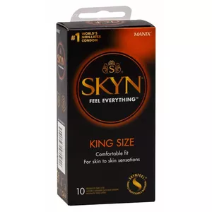 Male condom Manix SKYN Large — polyisoprene, lubricated, ultra-thin, length 190 mm, nominal width 56 mm, 10 pcs