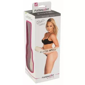 Rokās turams vīriešu māneklis Fleshlight Alexis Texas — iekšējais dziļums 241,3 mm, bēši‑balts, TPE (Superskin)