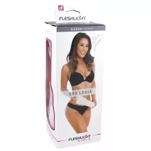 Handheld masturbator Fleshlight Eva Lovia — sleeve, beige/white, total depth 241.3 mm