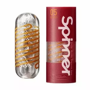 Male stroker TENGA Spinner 05 Beads — transparent gold, internal coil, sleeve length 13–17 cm, Ø 4.5 cm