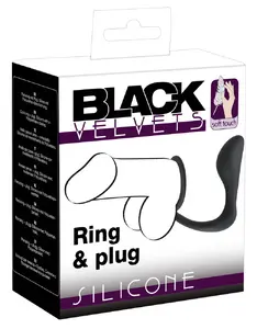 Anal plug and cock ring Black Velvets 05167240000 — silicone plug 10 cm, Ø 1.1–3.5 cm, ring Ø 4 cm, bridge 7 cm