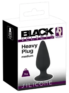 Anal plug Black Velvets Heavy plug m 75 g silicone with PU coating, length 8.9 cm, insertion 8 cm, Ø 1.3–3.1 cm, black