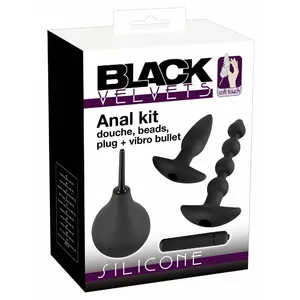 Набор анальных аксессуаров Black Velvets: плаг 15 см, бусы 18 см, спринцовка, силикон/ABS/PVC