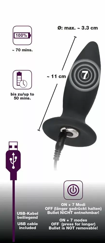 Anal plug Black Velvets silicone, 11 cm, Ø 3.3 cm Photo 6