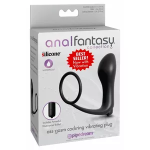 Anālais plug ar erekcijas gredzenu Anal Fantasy Silicone Black — ievadīšanas garums 8,3 cm, Ø 1,5–3,4 cm, gredzens Ø 3,8 cm