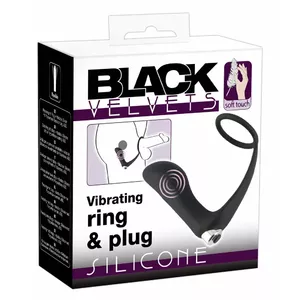 Анальная втулка с вибрацией и эрекционное кольцо Black Velvets BV — силикон 10,8 см, вводимая глубина 9,5 см, Ø 2–3,5 см; кольцо Ø 4 см