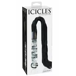 Glass dildo Icicles model 05403070000 clear/blue, total length 63 cm, insertable 17 cm, Ø 3.8 cm, glass with leather tassels