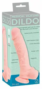 Dildo you2toys Medical Silicone 24 cm Black — liquid silicone, usable length 17.5 cm, Ø 3.7–4.9 cm, suction cup