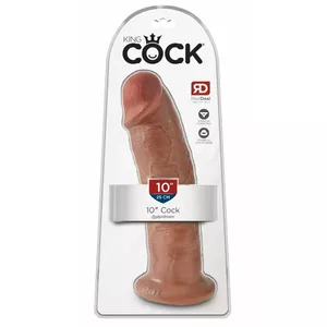 Dildo King Cock Silicone Tan 10" — realistic PVC dildo, total length 25.4 cm, insertable 25 cm, Ø 6.1 cm, suction cup, strap-on compatible