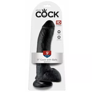 Dildo King Cock Silicone Dark 9" with Balls — silicone dildo, length 22.9 cm, Ø 5.1 cm, suction cup