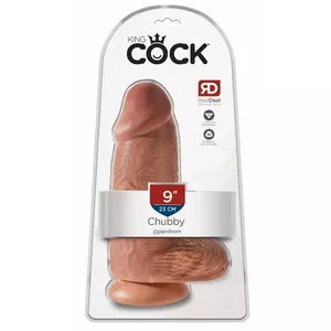 Dildo King Cock PVC Tan — realistic PVC dildo, length 22.9 cm, insertable 17.5 cm, Ø 7.6 cm, suction cup