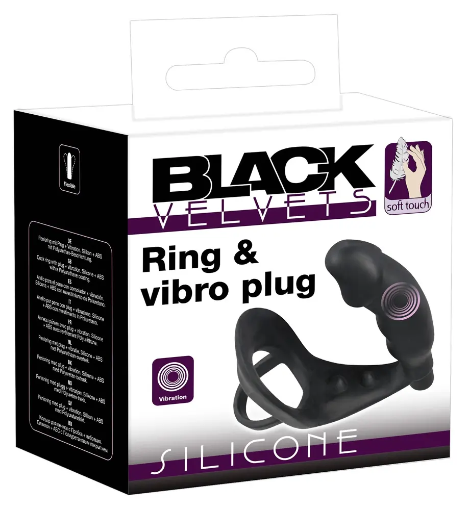 Vibrējošs silikona plug ar gredzenu Black