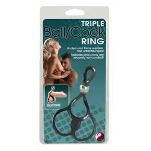 Кольцо для пениса you2toys Triple Ball and Cock Ring 05226000000 — силикон/ABS, Ø яичковых колец ≈3 см, общая длина 13 см, чёрное