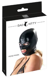 Маска для лица bad kitty 24919311001 — чёрная глянцевая для ролевых игр, 92% полиэстер, 8% спандекс