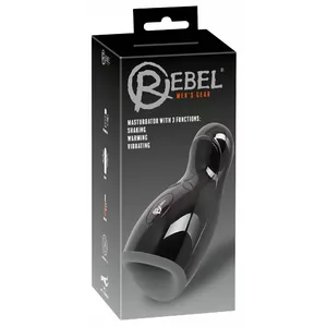 Masturbator Rebel Silicone Black with vibration, warming to 40°C and up–down movement, 20 cm length, 7 cm insertion, Ø 4 cm