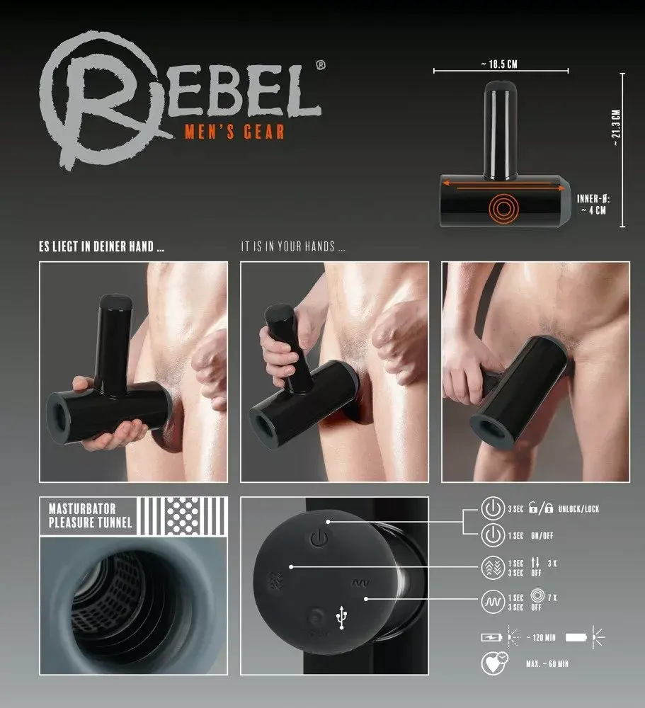 Masturbator Rebel Silicone Black — 21.3 cm, 7 modes Photo 9