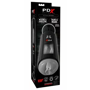 Masturbators Pipedream Silicone Black — ar piesūcekni hands‑free, 10 funkcijas, 5 ātrumi, skaņa, LED, 26.9×12 cm, Ø 1.5–4.8 cm
