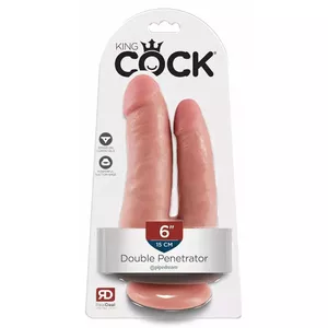 Double dildo King Cock Silicone Black — total length 21 cm, insertions 15.2 cm & 11.4 cm, Ø 4.1 cm & 3.3 cm, suction cup, PVC