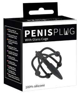 Urethral Penis Plug Penisplug 05350520000 with Glans Cage — stainless tube design, silicone PU coating, dilator 5.7 cm, Ø 0.6–0.8 cm, glans cage Ø 3 cm