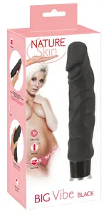 Вибратор Nature Skin Big Vibe Black — реалистичный TPR вибратор, длина 23 см, Ø 4,5 см, 8 режимов