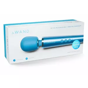 Handheld wand massager le wand Petite Blue — rechargeable, 25.4 cm length, 6 modes, 10 speeds, flexible neck, silicone with PU coating